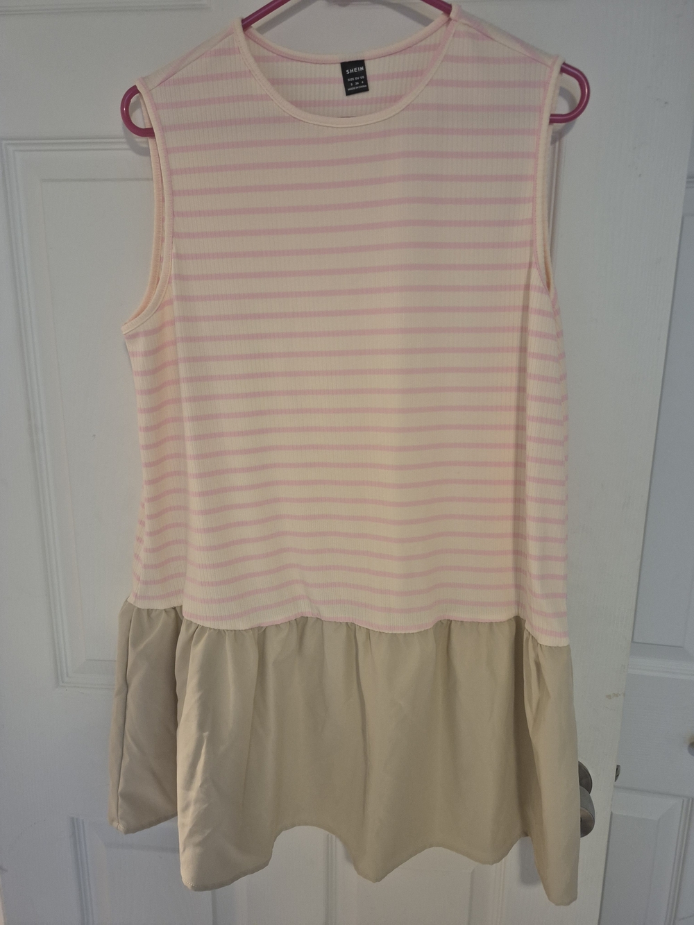 Never Worn!! SHEIN Pink & Cream Striped Sleeveless Drop-Waist Dress